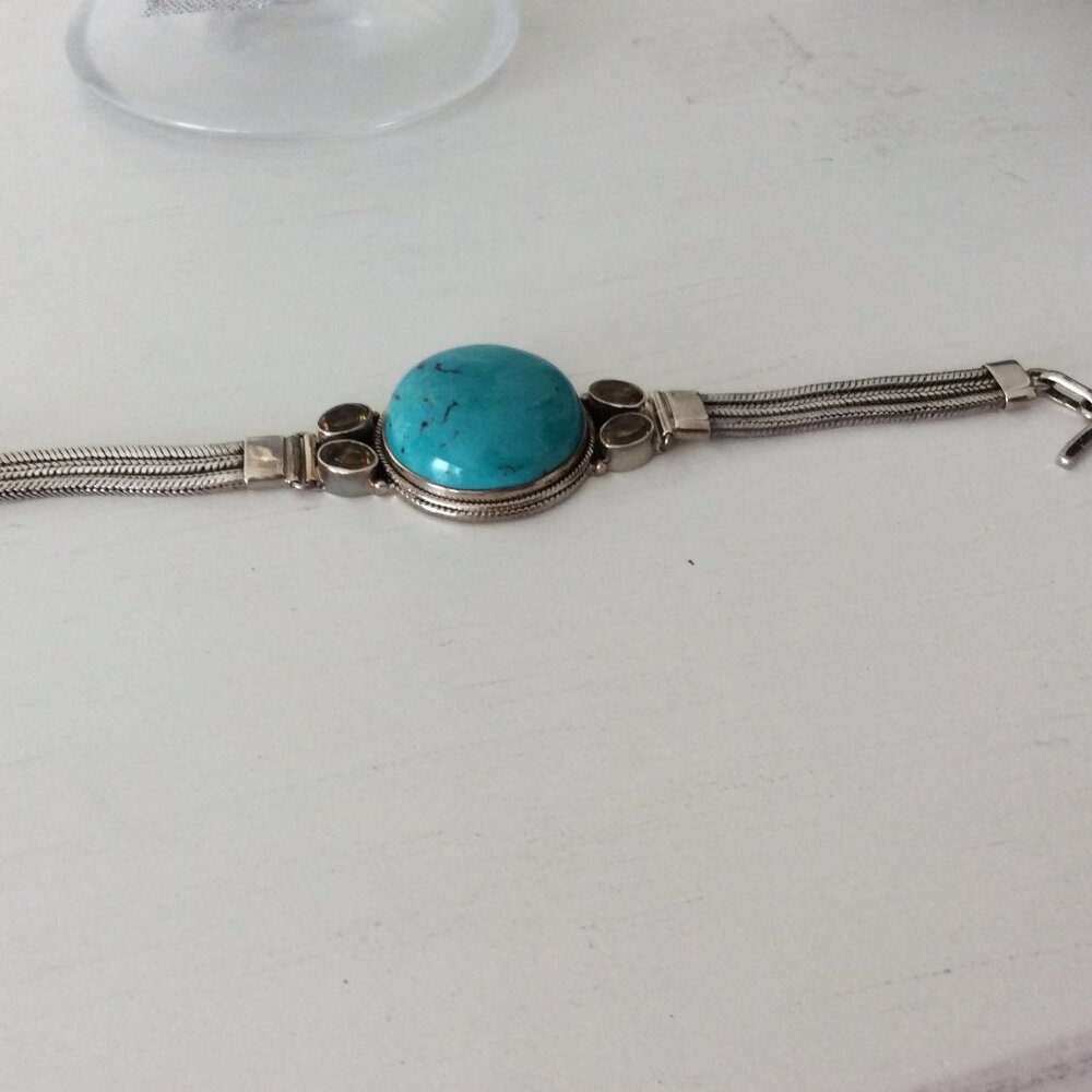 Vintage Turquoise and citrine 925 silver bracelet - Picture 2 of 5